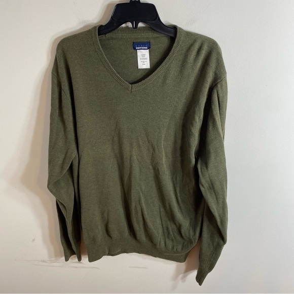 Basic Editions V-neck Green Sweater XL Men’s - Picture 2 of 4